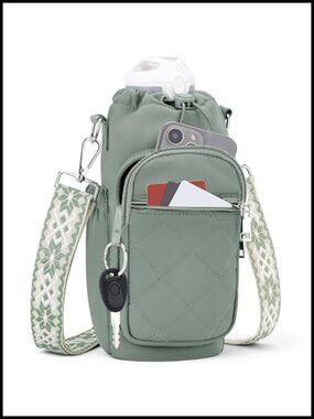 Insulated Water Bottle Carrier Bag Crossbody Purse RFID Nylon